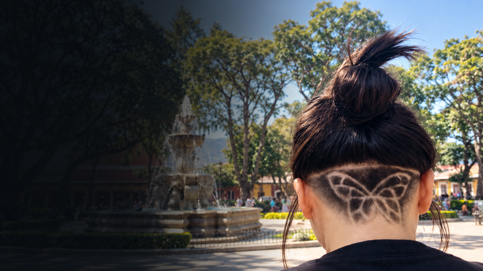 Diseño de mariposa en la nuca realizado en Rocky&Chely